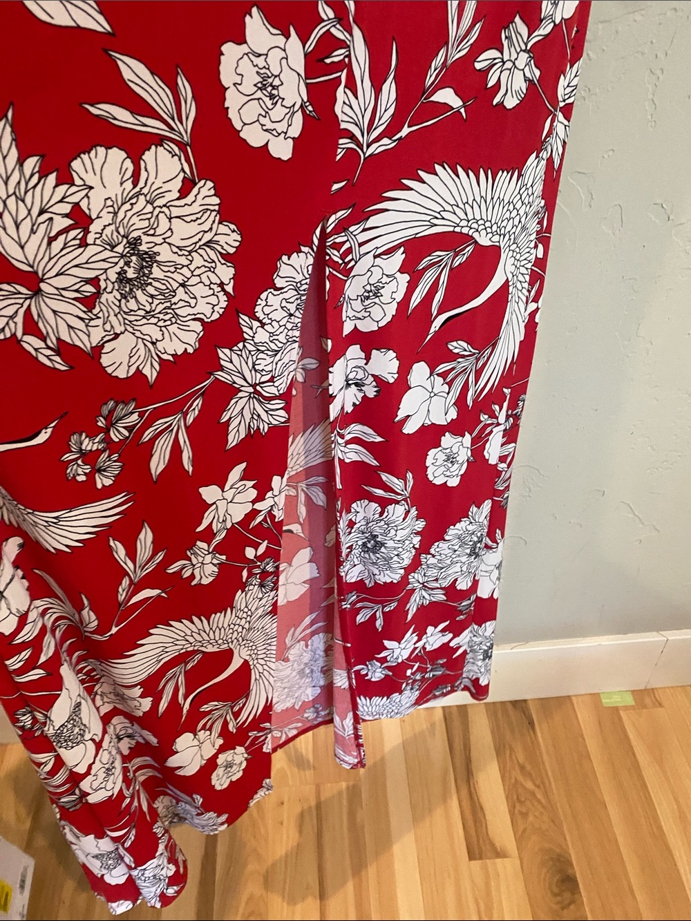 Express Red Floral Halter Maxi Dress with White Print. Sz Small - Picture 3 of 7
